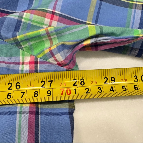 Ralph Lauren Plaid Button Down Shirt Mens XLT Blue Classic-Fit Short Sleeve - Picture 5 of 11